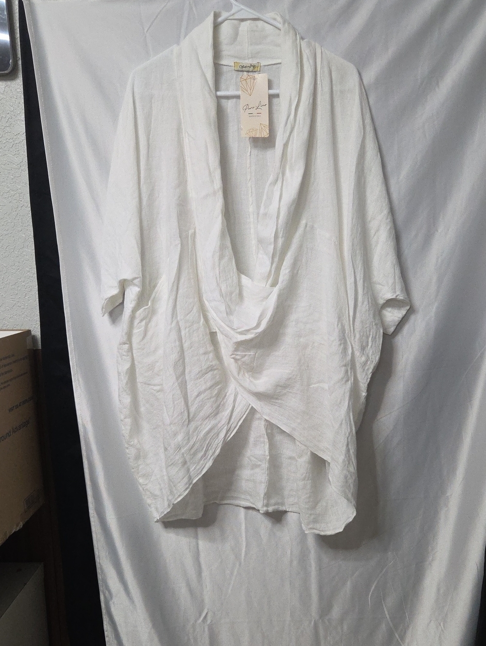 Relaxed White Draped Open-Front Tunic - Lightweight Kimono Style [1716]